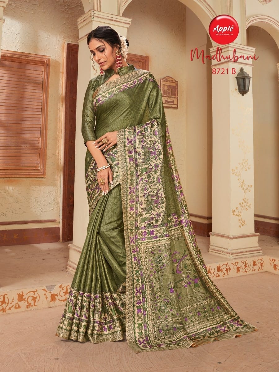 Madhubani Apple Printed Daily Wear Sarees Catalog